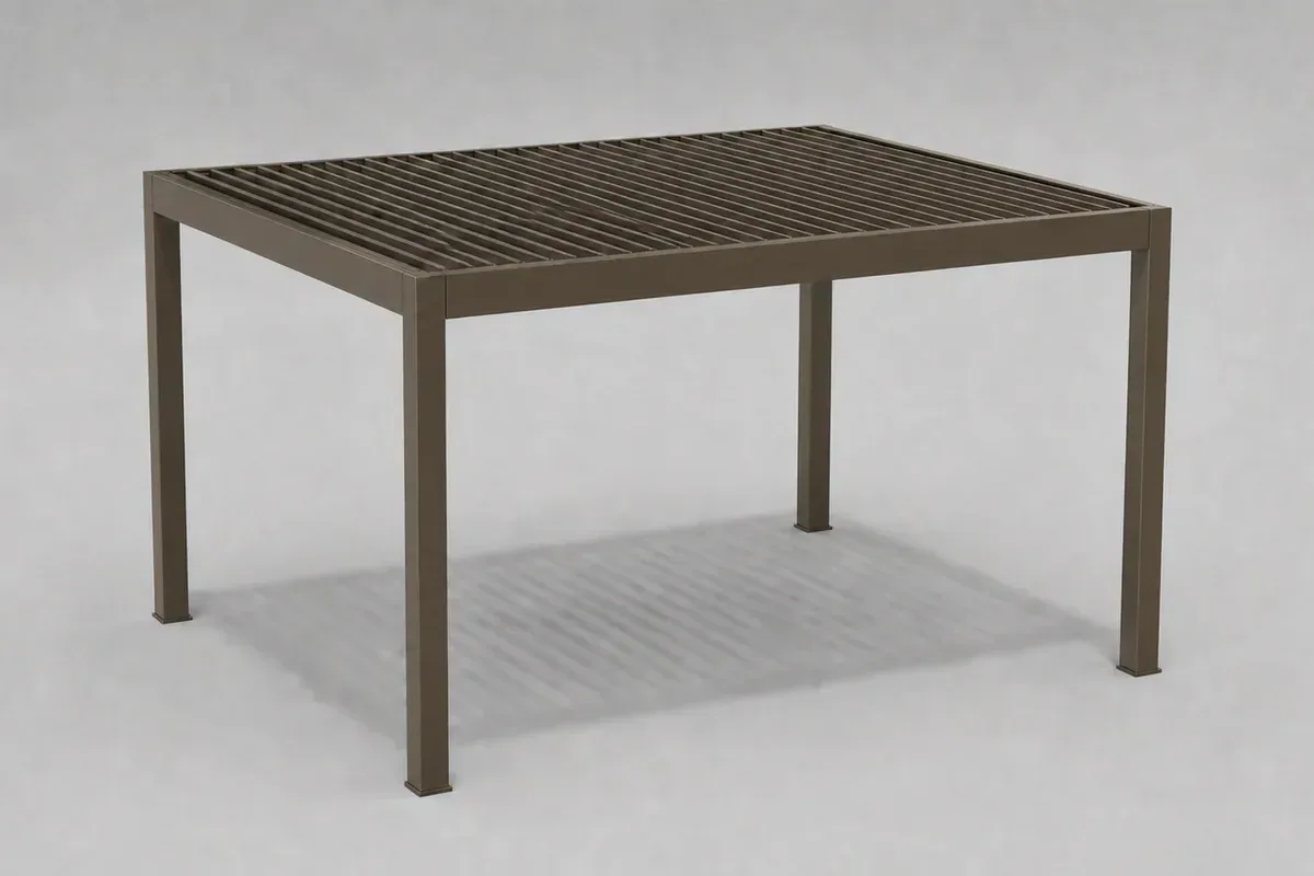 Bronzen vrijstaande pergola met lamellendak in neutrale 3D productweergave